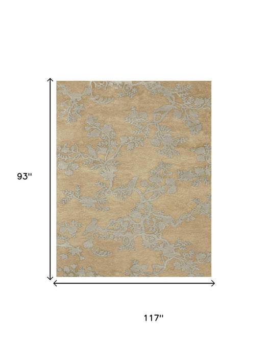 8' X 10' Wool Floral Hand Knotted Area Rug (744279) - Tan / Silver / Gold