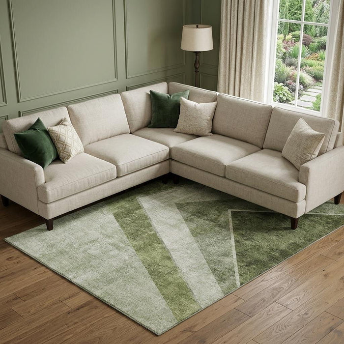 8' X 10' Geometric Washable Area Rug With UV Protection (655571) - Olive Green / Gray / Silver