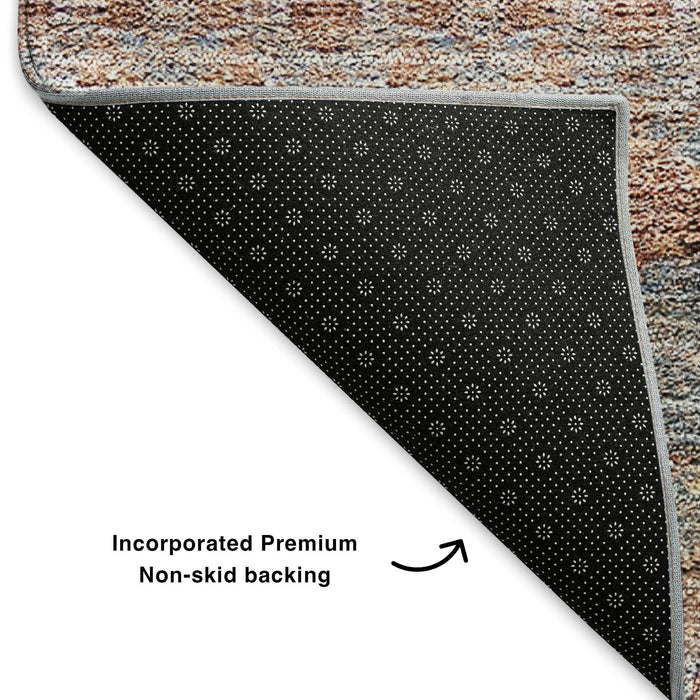 10' X 14' Floral Medallion Washable Area Rug With UV Protection (651340) - Chili Red / Gray / Ivory