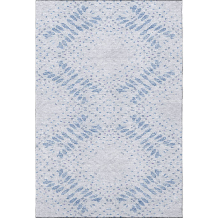 8' X 10' Floral Washable Area Rug With UV Protection - Blue / Ivory