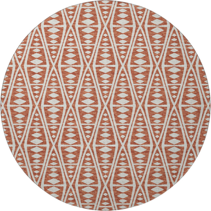 8' Tribal Washable Round Rug With UV Protection (644883) - Burnt Sienna / Ivory