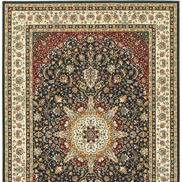 7.9' x 10.8' Oriental Power Loom Stain Resistant Area Rug - Navy And Ivory