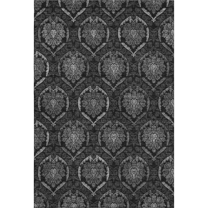 8' X 10' Medallion Washable Area Rug Polyester With UV Protection - Gray And Silver