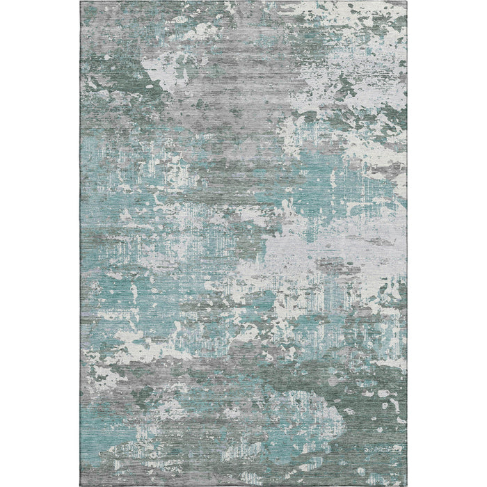 10' X 14' Abstract Washable Area Rug With UV Protection (693438) - Pale Aqua / Ivory / Gray