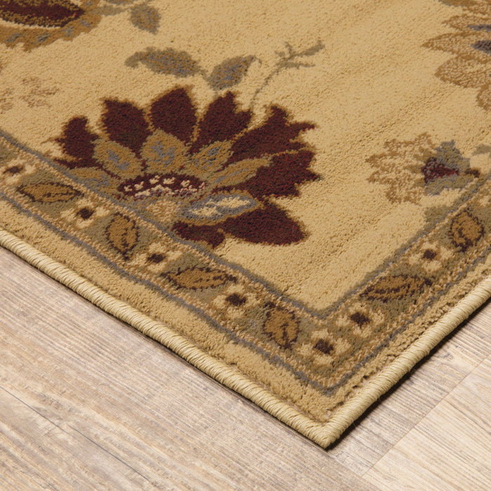 10' x 13' Floral Power Loom Stain Resistant Area Rug - Ivory Green Brown Blue And Rust