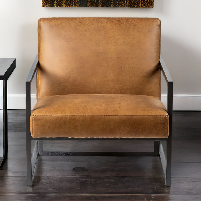 Faux Leather Distressed Arm Chair - Brown / Black
