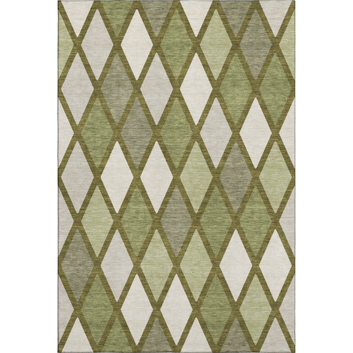10' X 14' Geometric Washable Area Rug With UV Protection (670495) - Olive Green / Ivory