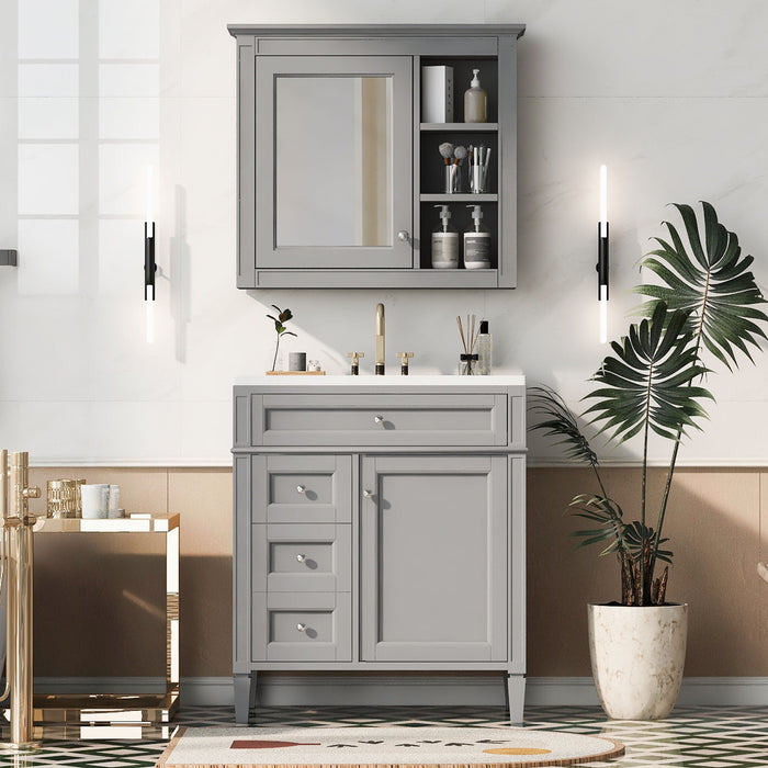 Giga bathroom vanity with medicine cabinet, modern storage with 2 soft-closing doors and 4 drawers, sleek bathroom furniture.