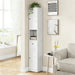 Giga tall white bathroom medicine cabinet with 5-tier adjustable shelves and freestanding design.