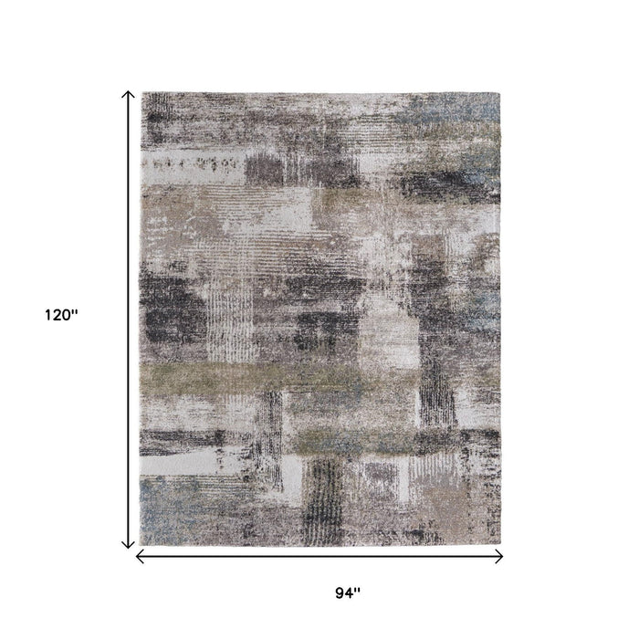 10' X 8' Abstract Distressed Area Rug - Gray / Ivory