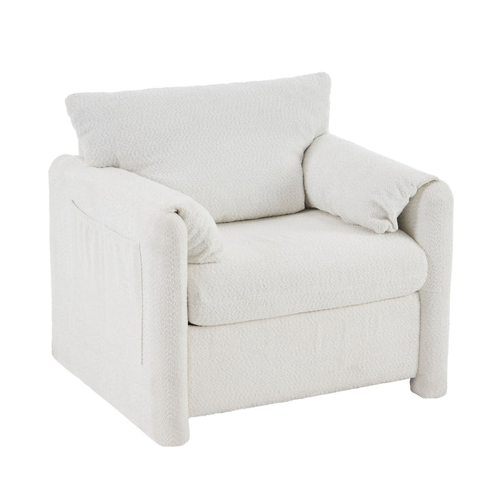 Giga ivory white modern accent arm chair with plush chenille upholstery and high resilience cushion for comfortable seating.