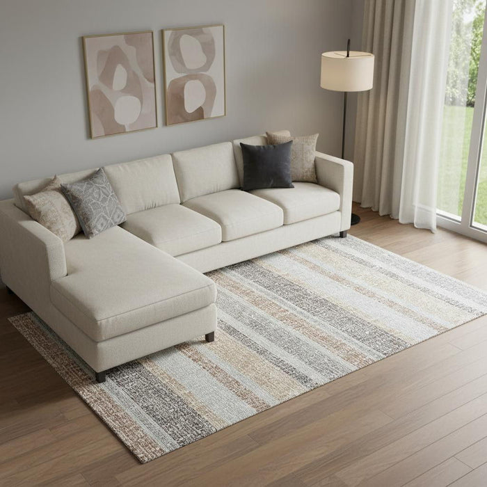 10' X 14' Striped Washable Area Rug With UV Protection (718605) - Gray / Beige