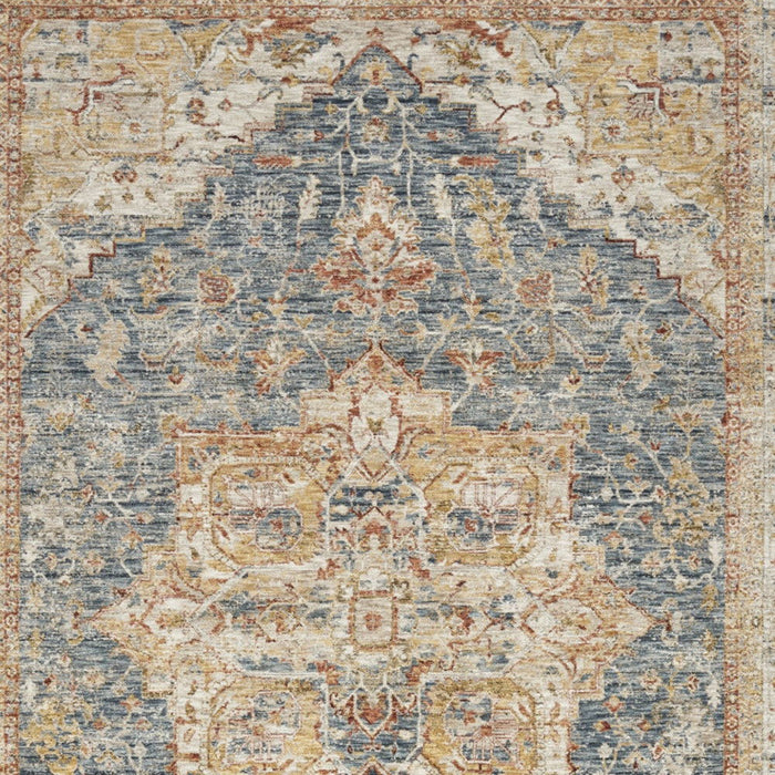 9' X 13' Oriental Distressed Area Rug (553090) - Ivory / Blue