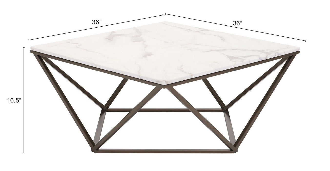 Faux Marble And Steel Square Coffee Table - White