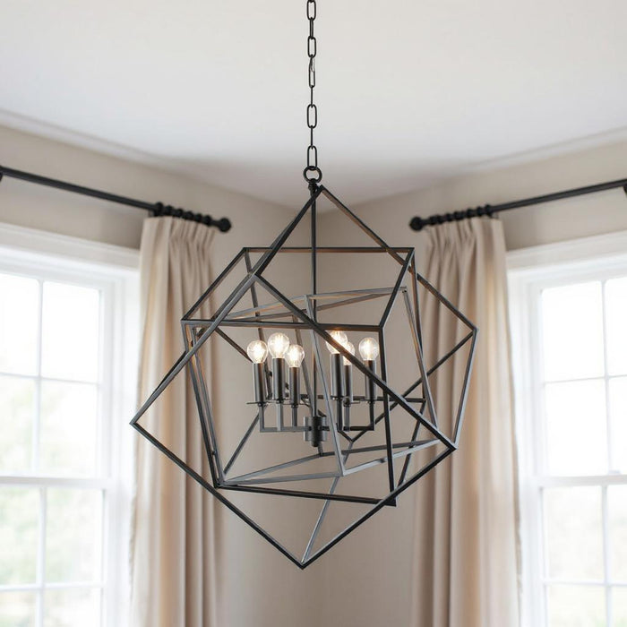 Unique Statement Six Light Metal Chandelier With Shades - Black