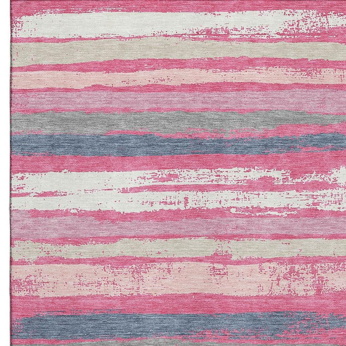 10' X 14' Striped Washable Area Rug With UV Protection (680037) - Pink / Beige / Blue