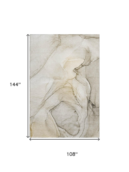 9' X 12' Abstract Washable Area Rug With UV Protection (646607) - Beige / Ivory