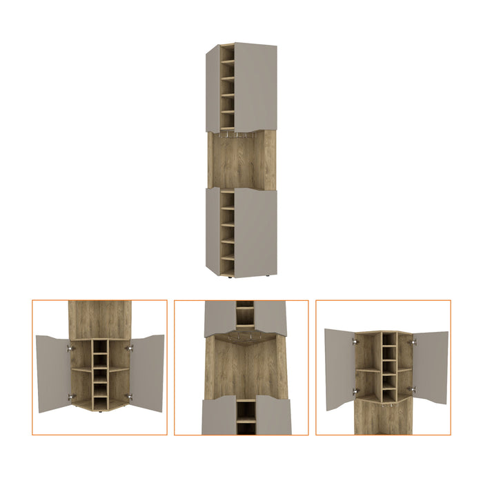 72" Wood Corner Bar Cabinet With Four Doors - Brown And Taupe
