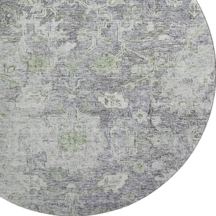 8' Floral Washable Round Rug With UV Protection - Plum And Purple