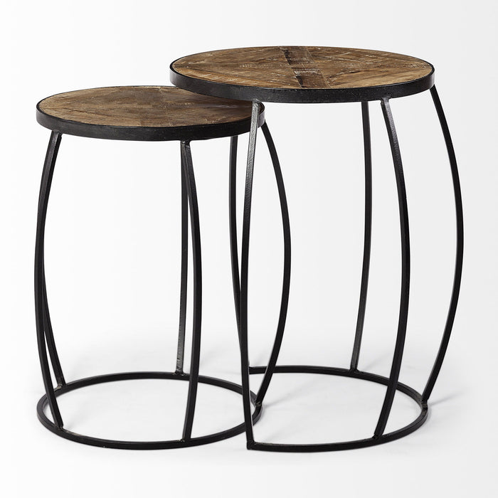 Solid Wood Round End Table (Set of 2) - Black And Brown