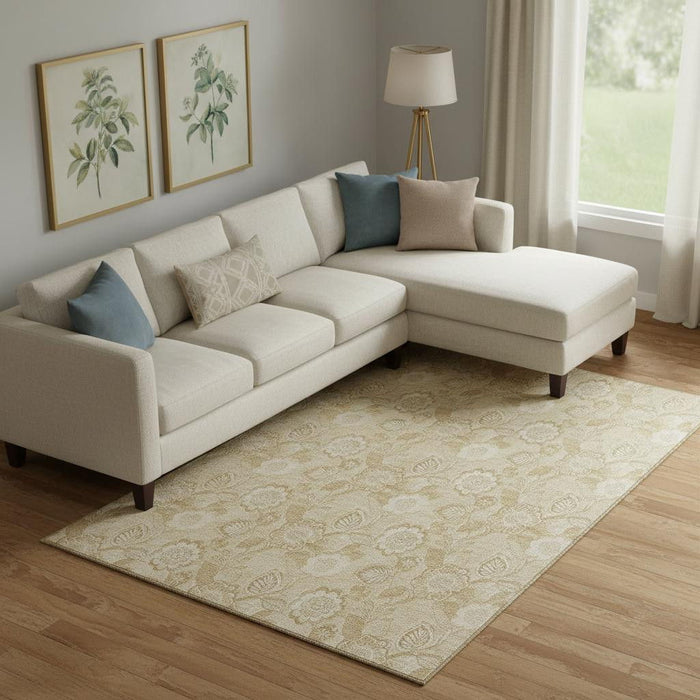 10' X 14' Floral Washable Area Rug With UV Protection (708772) - Beige / Tan