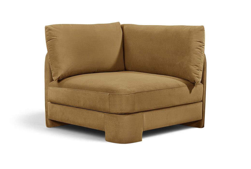 Meridian Furniture Hammond velvet performance fabric corner chair, stationary with plush upholstery and modern design.