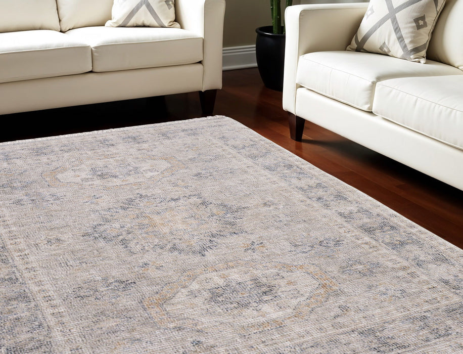 8' X 10' Oriental Hand Woven Distressed Area Rug With Fringe - Tan And Gray
