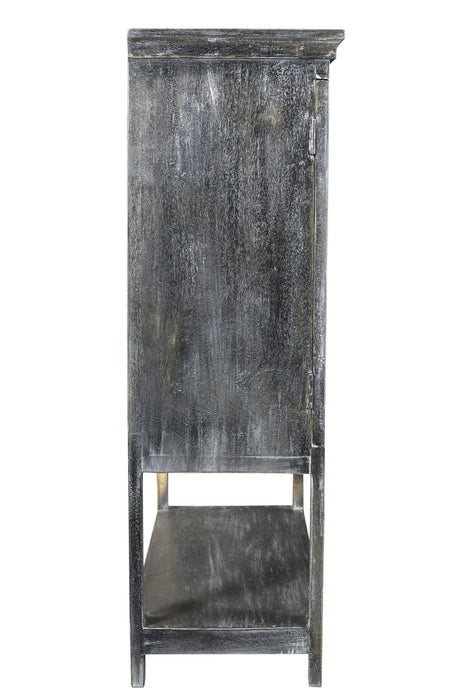Solid Wood Two Door Accent Cabinet - Distressed Wash Dark Gray