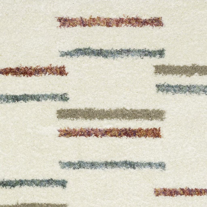 10' X 13' Striped Shag Area Rug With Fringe (574641) - Ivory / Brown / Gray