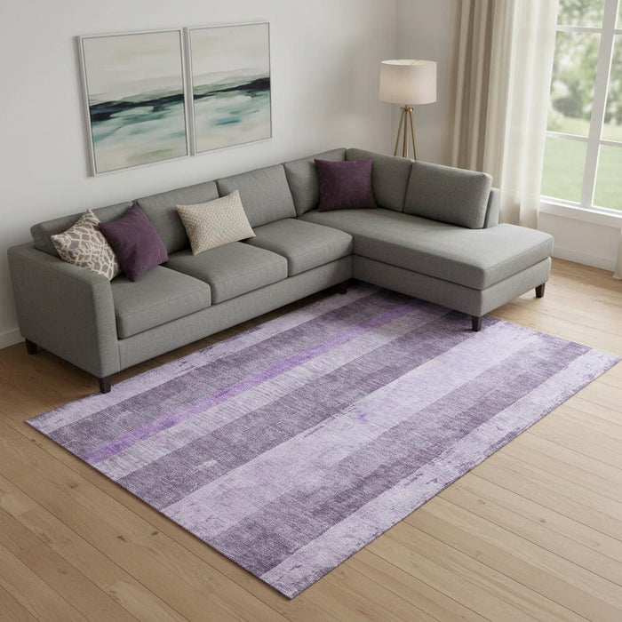 10' X 14' Striped Washable Area Rug With UV Protection (697290) - Purple / Ivory
