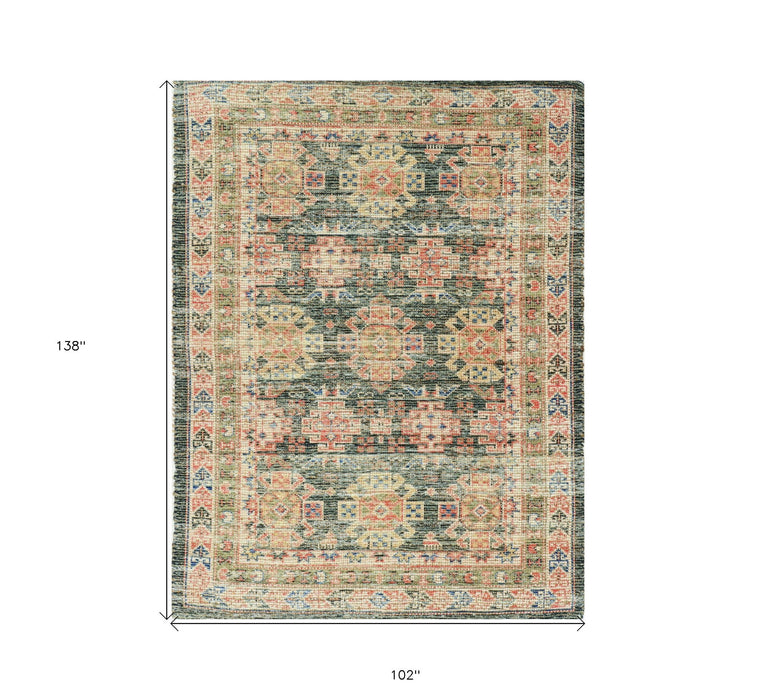 8' x 11' Southwestern Handmade Worn Faded Area Rug - Charcoal