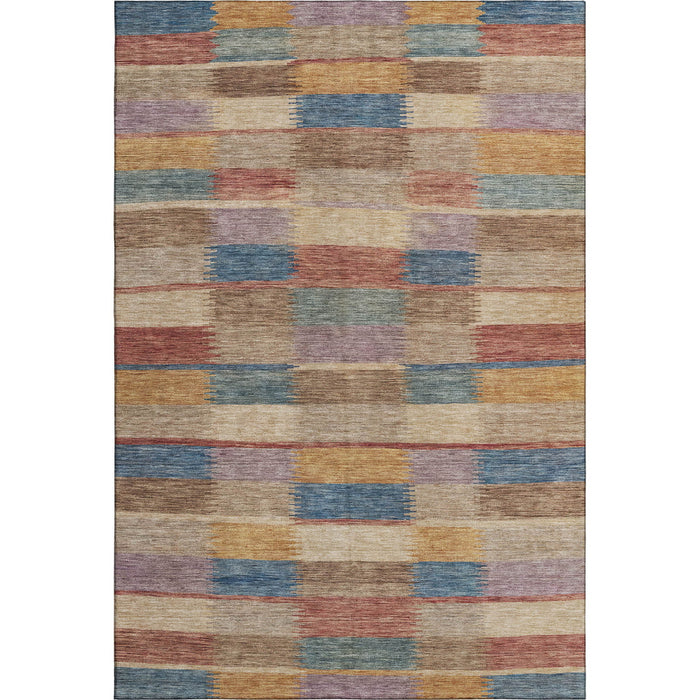 10' X 14' Striped Washable Area Rug With UV Protection (695306) - Beige / Blue / Gold