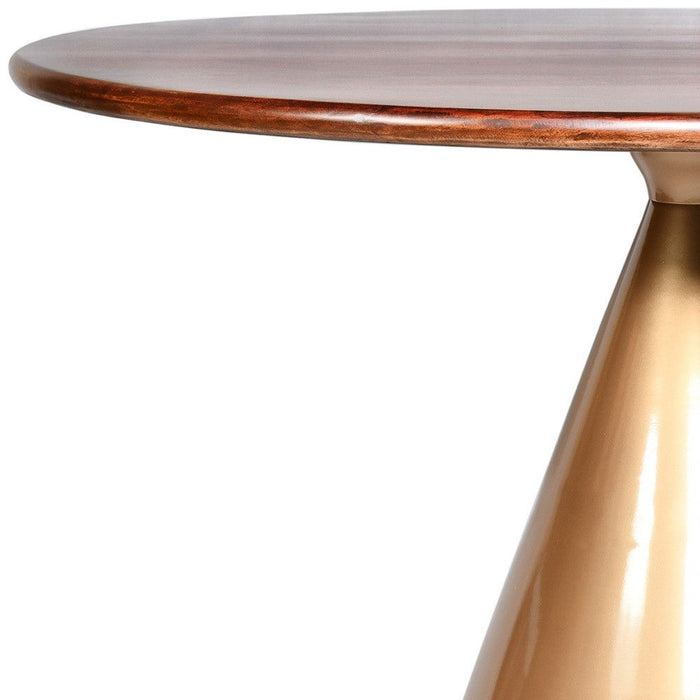 48" Rounded Solid Wood And Iron Pedestal Base Dining Room Table - Brown