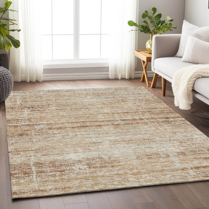 10' X 14' Abstract Washable Area Rug With UV Protection - Copper And Beige
