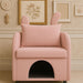 Pink Giga bunny ear pet-friendly armchair with hidden pet house and storage pocket, ideal for bedroom or living room.