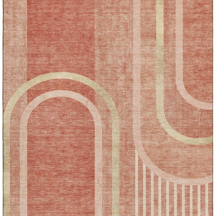 10' X 14' Geometric Washable Area Rug With UV Protection (647926) - Salmon / Beige