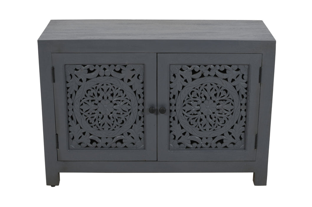 30" Distressed Solid Wood Textured Door Accent Cabinet With Two Doors - Black