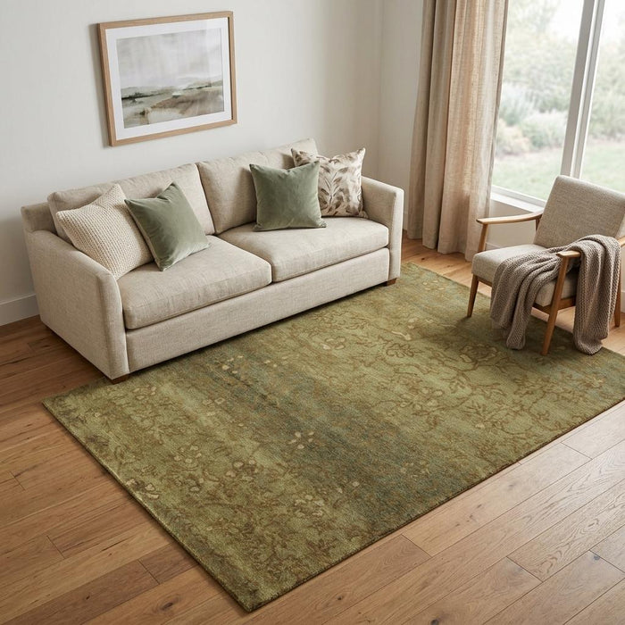 5' X 8' Wool Floral Hand Knotted Area Rug (744175) - Green / Tan / Yellow