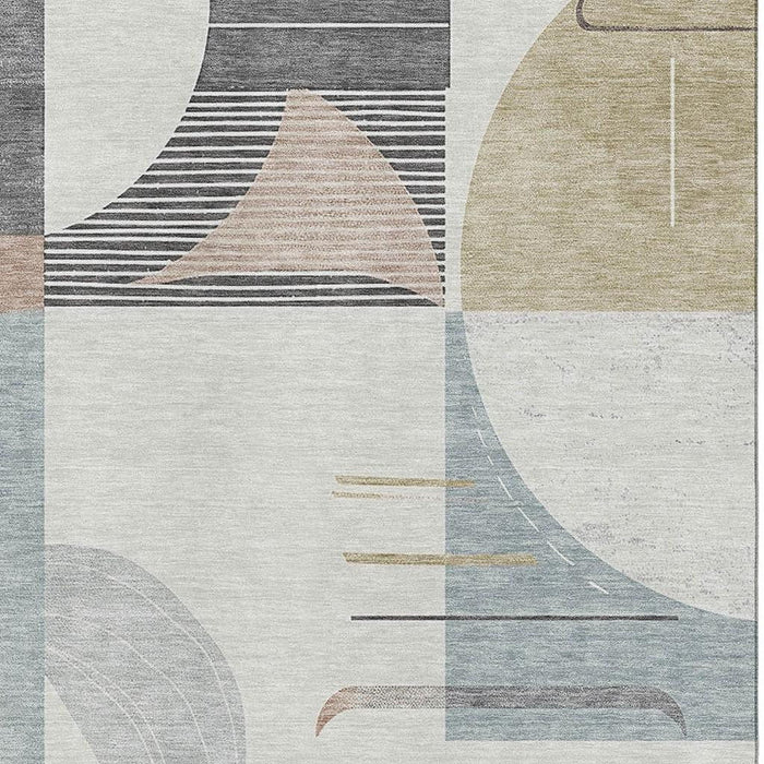 10' X 14' Geometric Washable Area Rug With UV Protection (697428) - Rust / Ivory / Gray