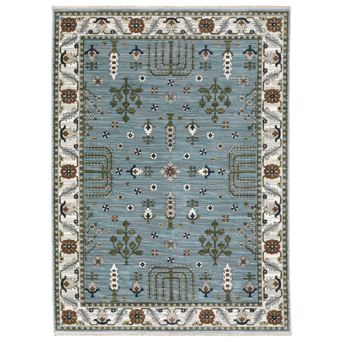 10' X 13' Floral Area Rug With Fringe (575104) - Green / Ivory