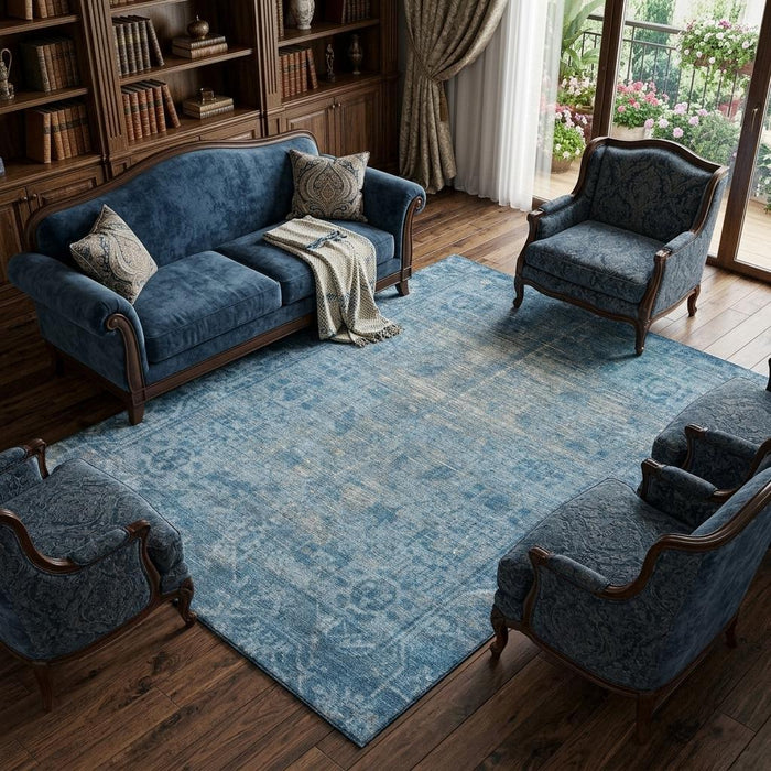 10' X 14' Oriental Washable Area Rug With UV Protection (691926) - Blue / Silver