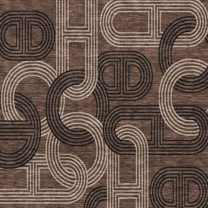 10' X 14' Geometric Washable Area Rug With UV Protection (676530) - Chocolate / Black / Beige