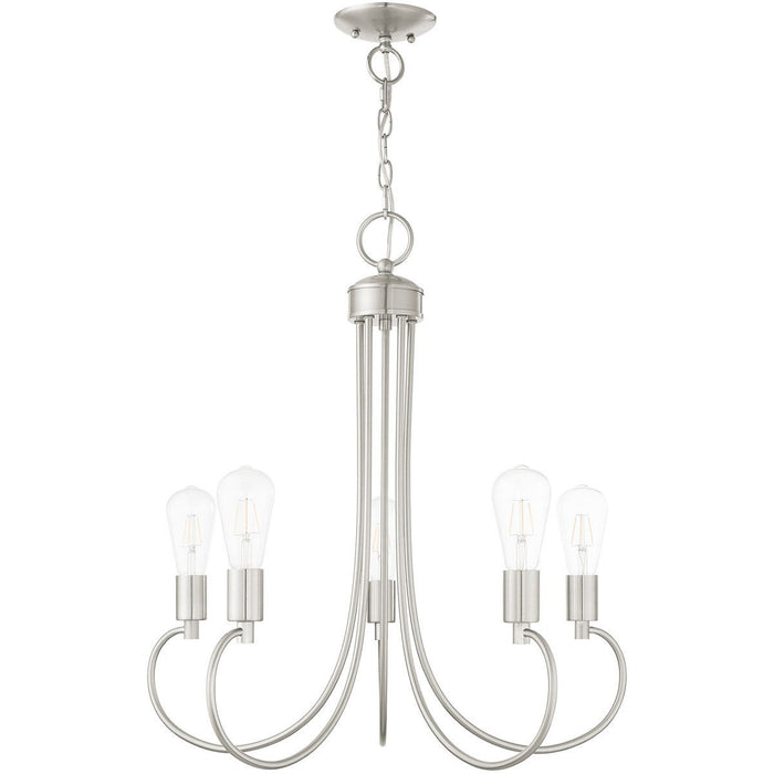 26" Five-Light Dimmable Chandelier With Shades - Nickel