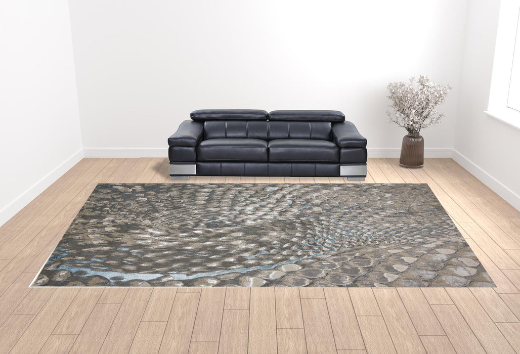 12' x 18' Geometric Area Rug - Blue Silver And Gray