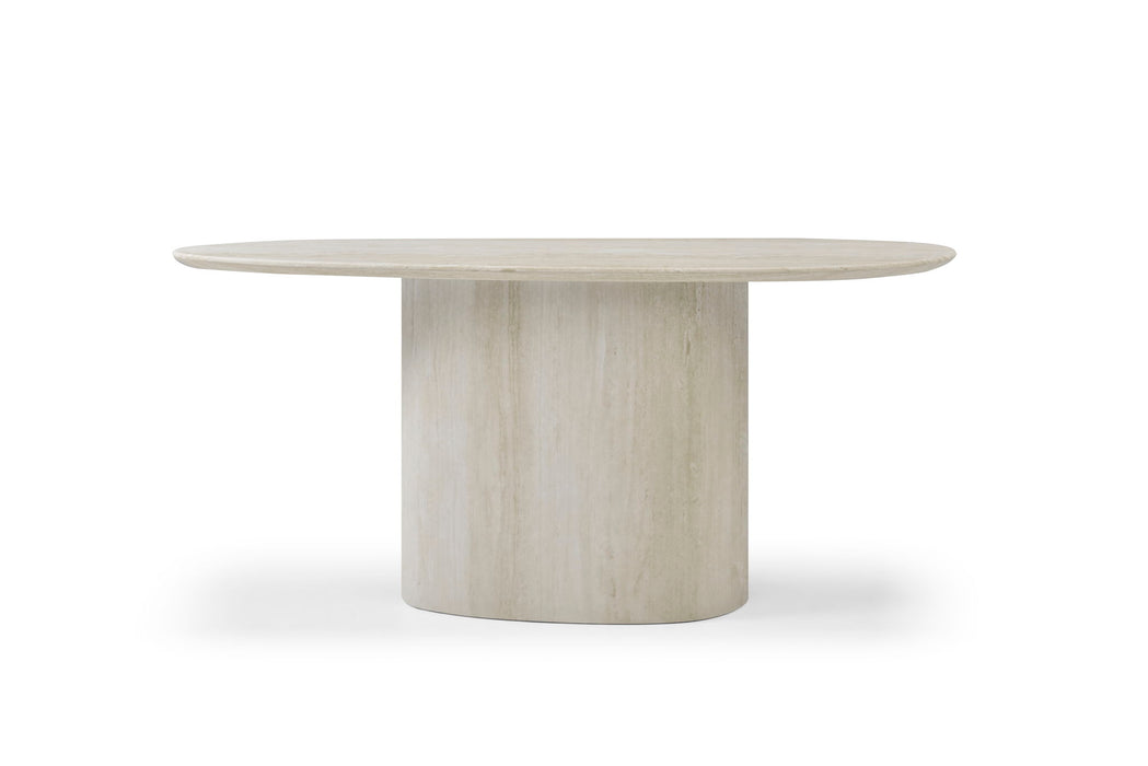 Genuine Marble And Stone Oval Pedestal Console Table - Beige