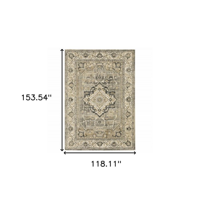 10' x 13' Traditional Medallion Indoor Area Rug - Beige And Gray