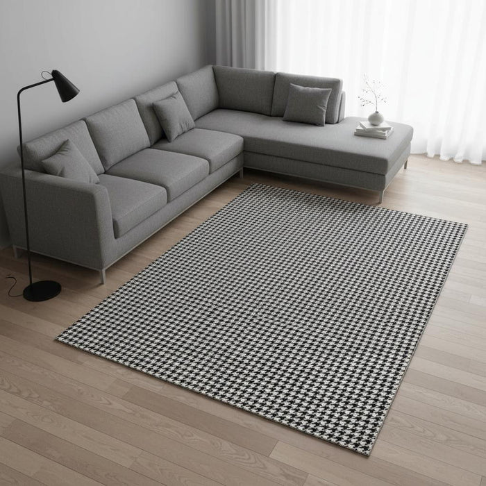 8' X 10' Houndstooth Washable Area Rug With UV Protection (645173) - Black / White
