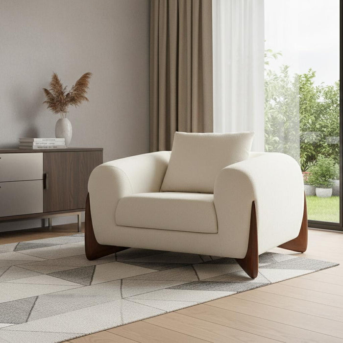 Sherpa Arm Chair - Cream And Wood Brown