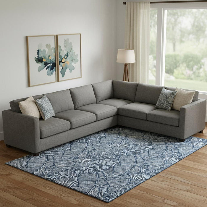 10' X 14' Floral Washable Area Rug With UV Protection (672623) - Navy Blue / Ivory