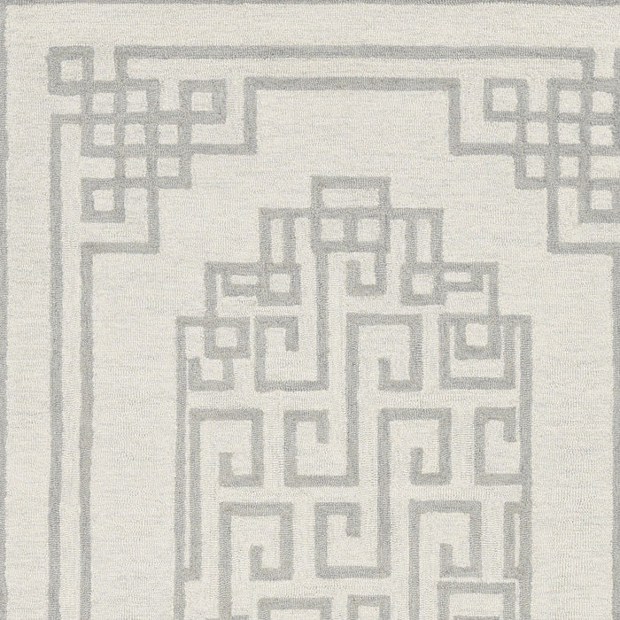 9' x 12' Hand Tufted Bordered Greek Key Indoor Area Rug - Ivory Gray